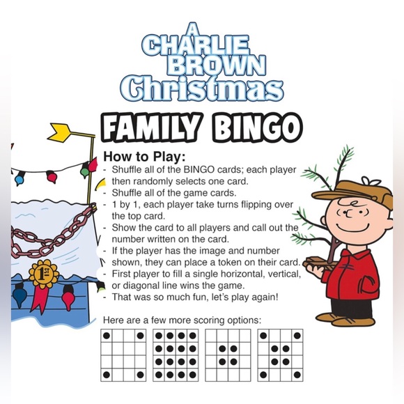 NEW Peanuts Charlie Brown Christmas Family Bingo Card Game Snoopy Lucy Linus - Picture 6 of 6